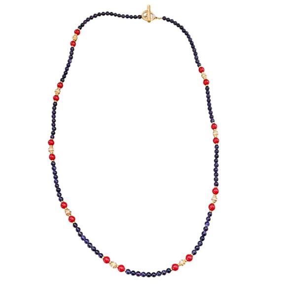 VINTAGE Purple and Red Glass Bead Goldtone necklace with Swarovski Crystals 34" - Picture 2 of 8